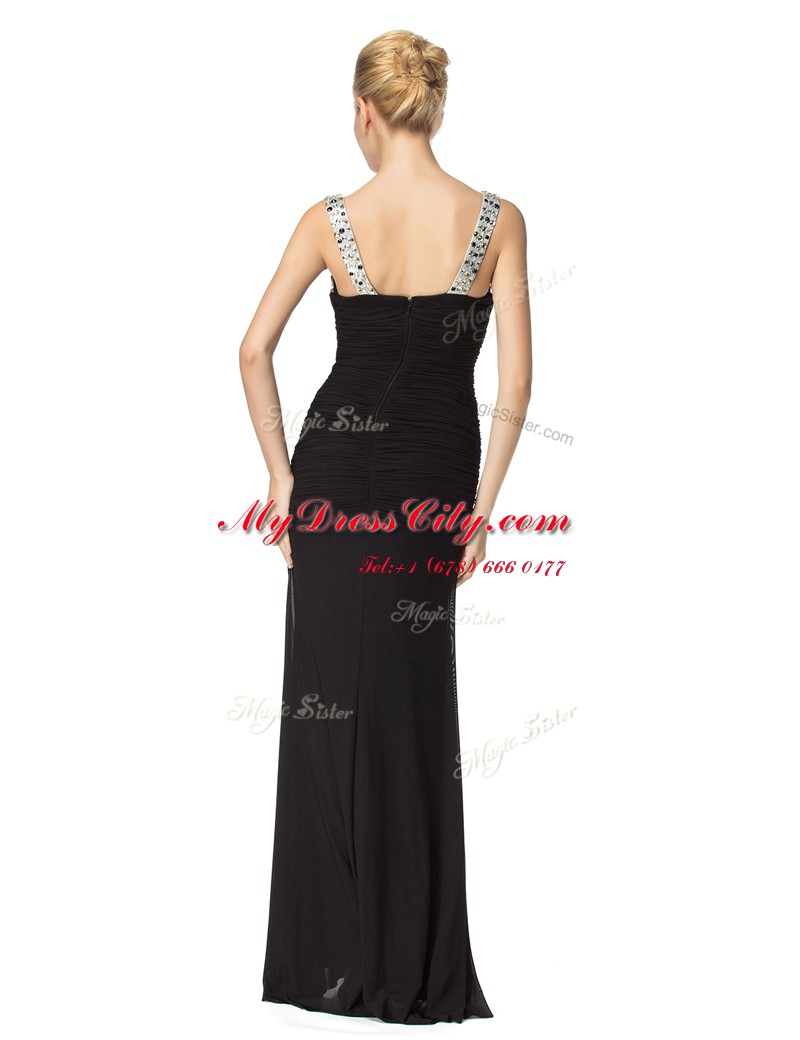 Customized Beading Prom Gown Black Zipper Sleeveless Floor Length