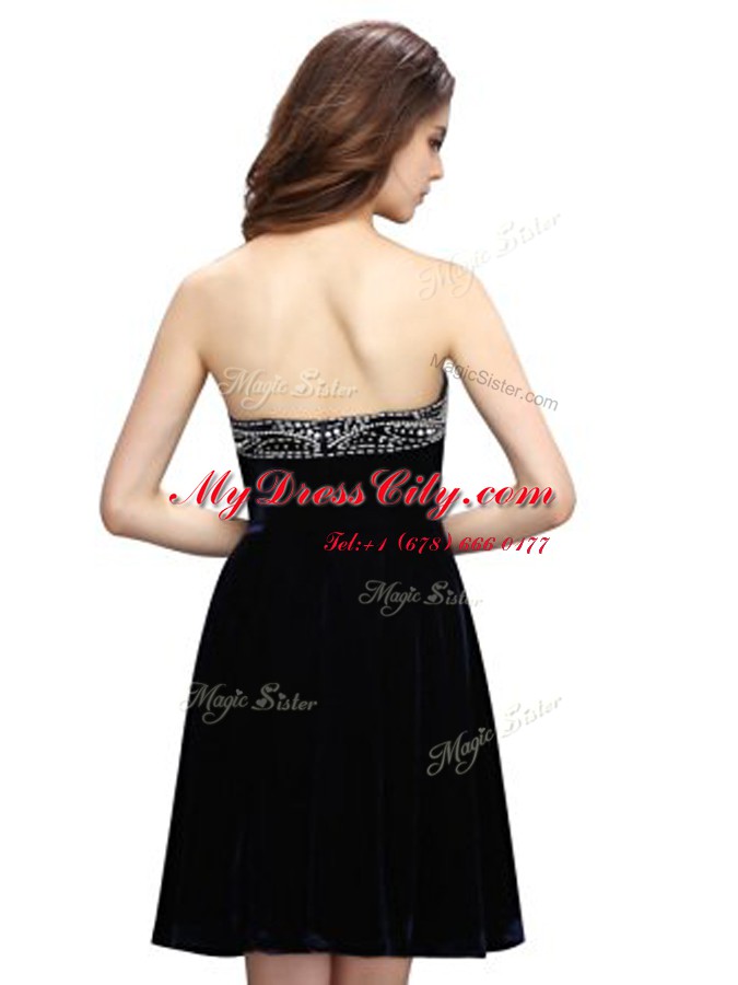 Black Chiffon Zipper Sweetheart Sleeveless Knee Length Evening Dress Beading