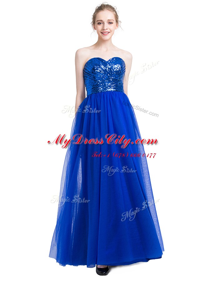 Captivating Royal Blue Prom Dresses Prom and Party and For with Sequins Sweetheart Sleeveless Zipper