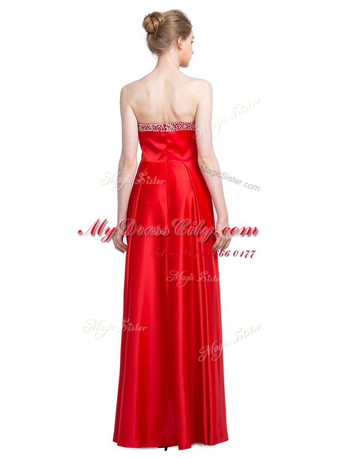 Wonderful Elastic Woven Satin Sleeveless Floor Length Prom Dress and Beading