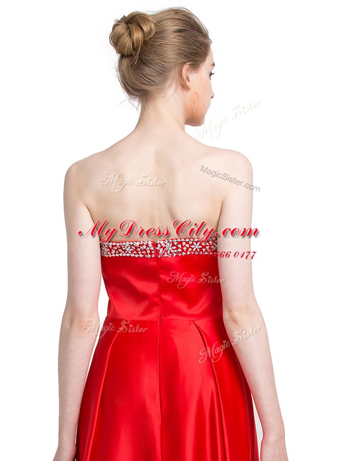 Wonderful Elastic Woven Satin Sleeveless Floor Length Prom Dress and Beading
