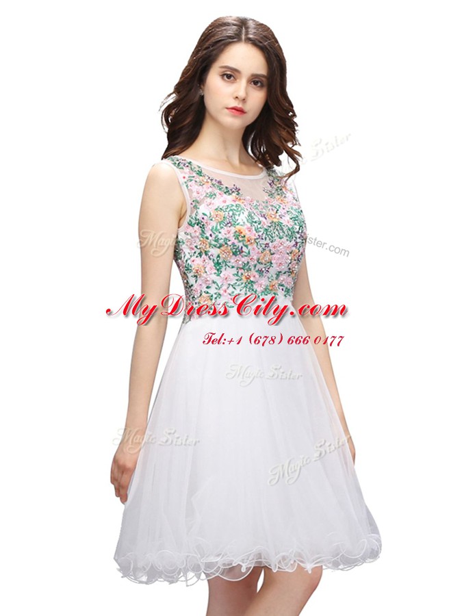 Mini Length White Homecoming Dress Scoop Sleeveless Zipper