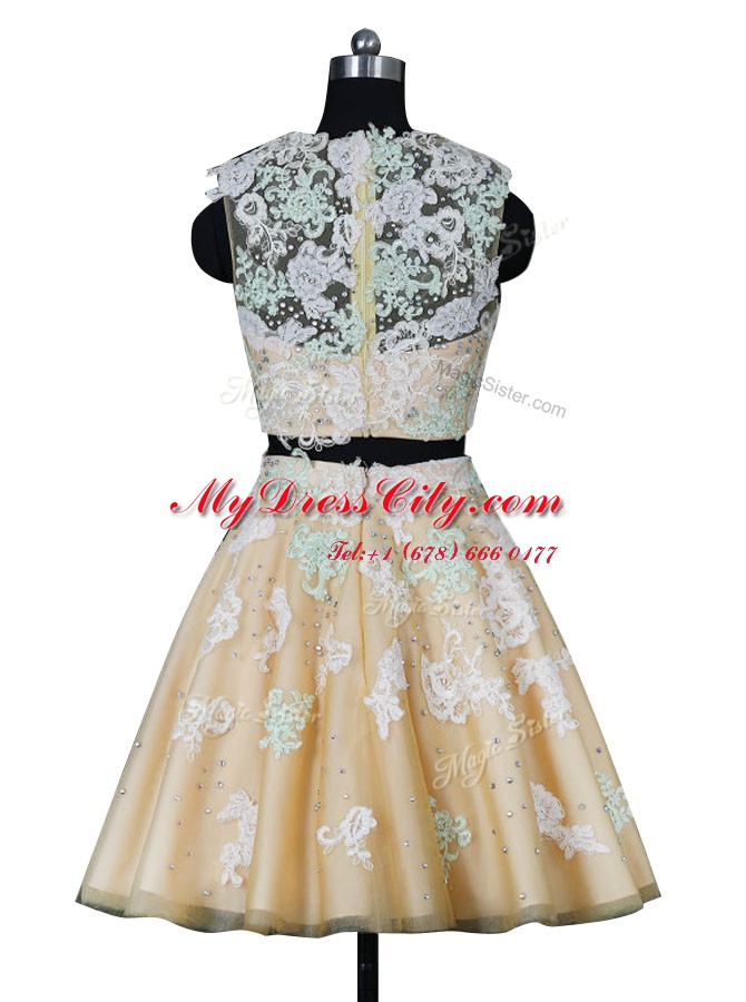 Champagne Zipper Scoop Beading and Appliques Organza Sleeveless
