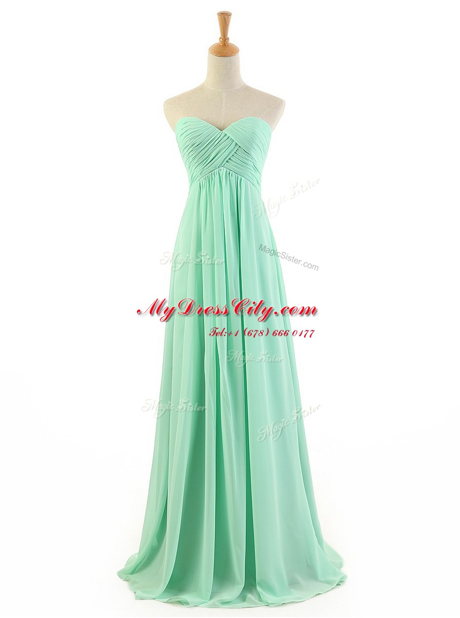 Dazzling Ruffles Evening Dress Apple Green Zipper Sleeveless Floor Length