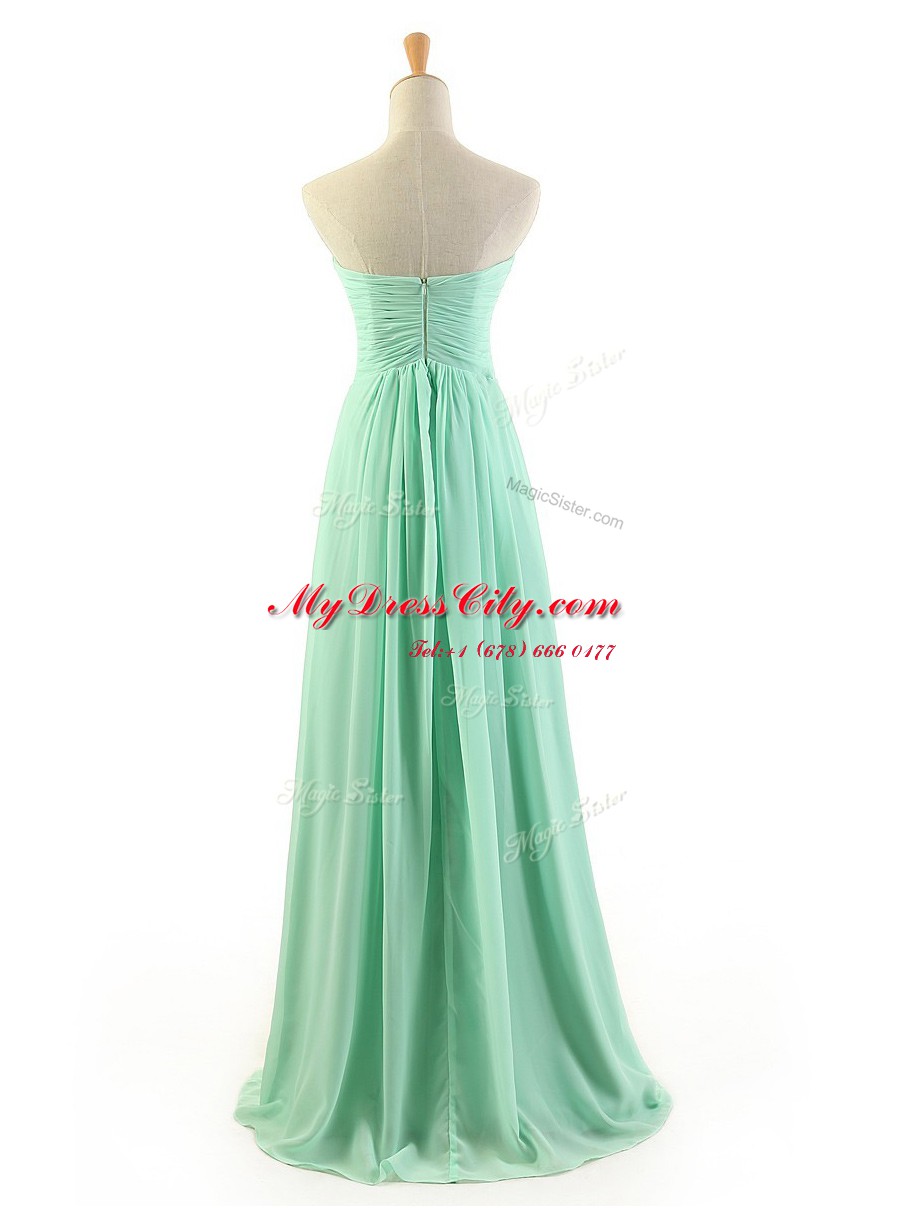 Dazzling Ruffles Evening Dress Apple Green Zipper Sleeveless Floor Length