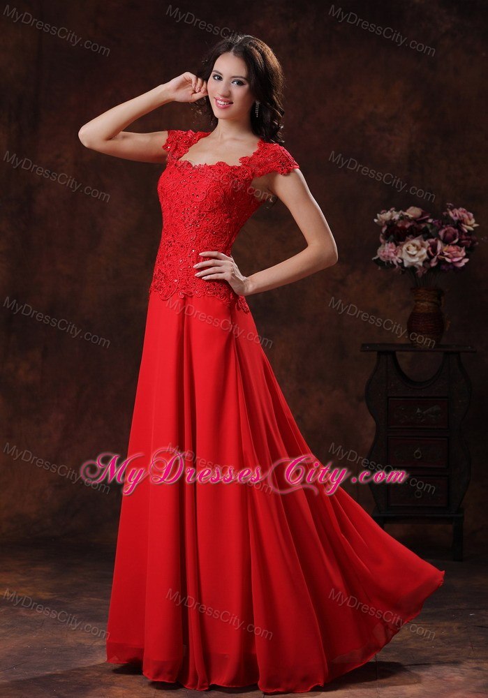 Customize Red Square Prom Evening Dresses with Lace Over Bodice