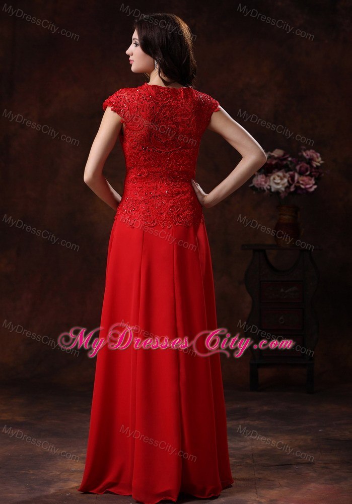 Customize Red Square Prom Evening Dresses with Lace Over Bodice