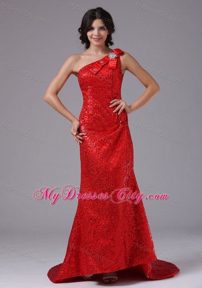 2013 Red One Shoulder and Paillette Over Skirt For Evening Dress