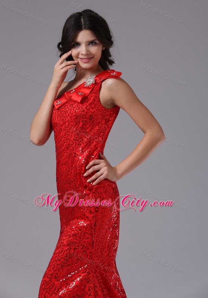 2013 Red One Shoulder and Paillette Over Skirt For Evening Dress