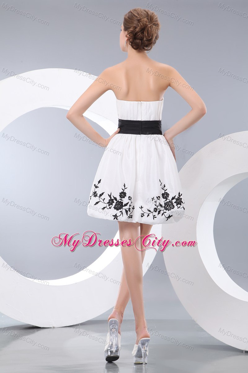 Strapless White A-line Appliques Prom Evening Dress Mini-length