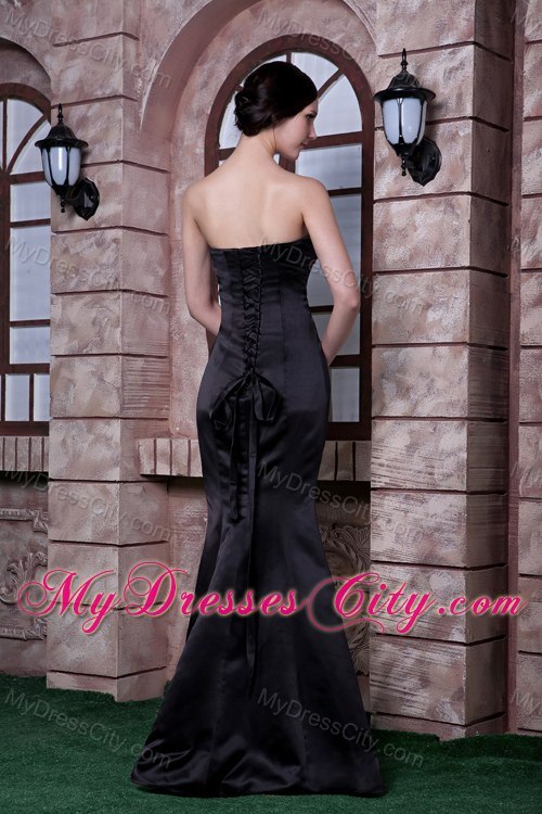 Black and Champagne Mermaid Strapless Embroidery Evening Dress