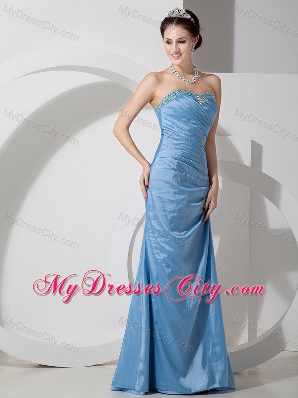 Baby Blue Column Sweetheart Beading and Ruches Prom Dress