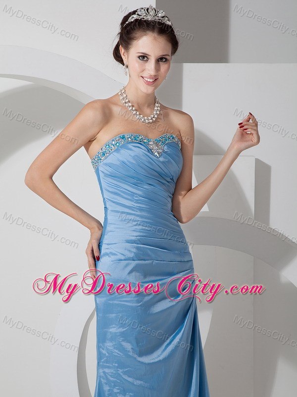 Baby Blue Column Sweetheart Beading and Ruches Prom Dress