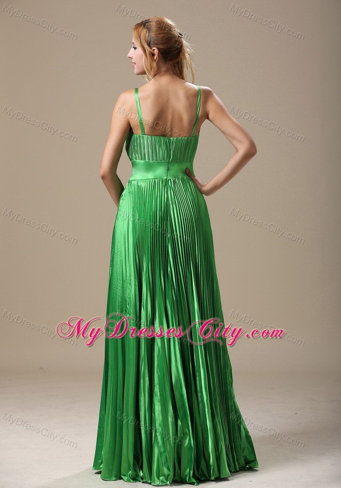 2013 Cheap Green Straps Pleats Prom Dress with Beading