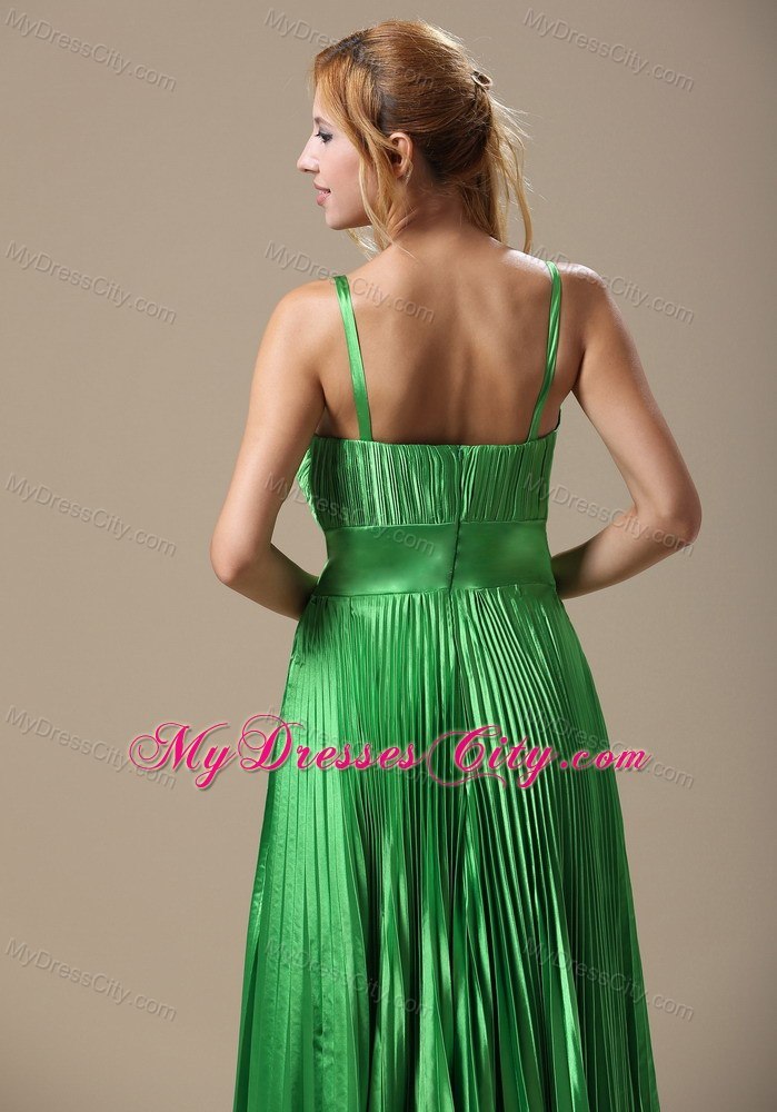 2013 Cheap Green Straps Pleats Prom Dress with Beading