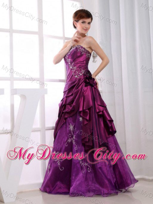 A-line Appliques and Embroidery Prom Pageant with Flowers