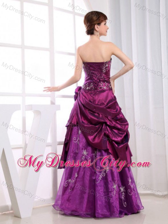 A-line Appliques and Embroidery Prom Pageant with Flowers