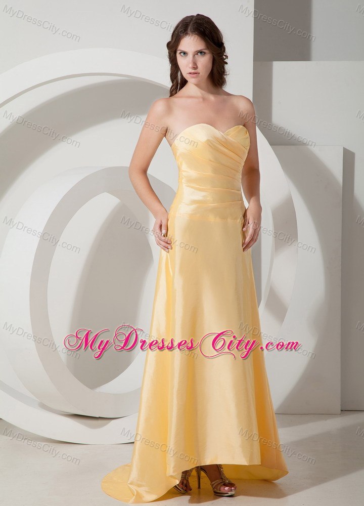 Modern Gold Empire Sweetheart Ruches Prom Dress with Taffeta