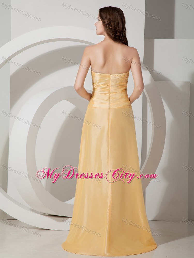 Modern Gold Empire Sweetheart Ruches Prom Dress with Taffeta