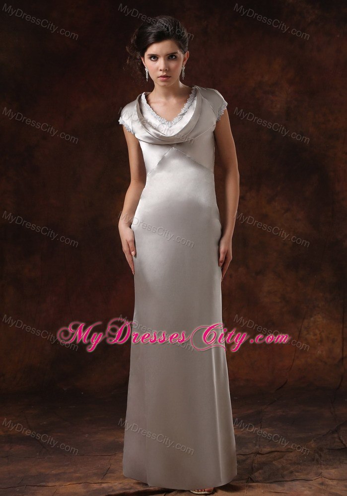 Short Sleeves Column Sliver Draped Neck Prom Mother Dress
