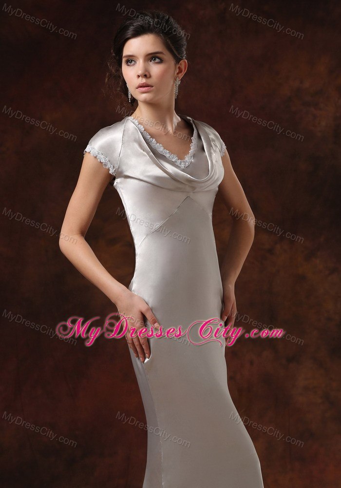 Short Sleeves Column Sliver Draped Neck Prom Mother Dress