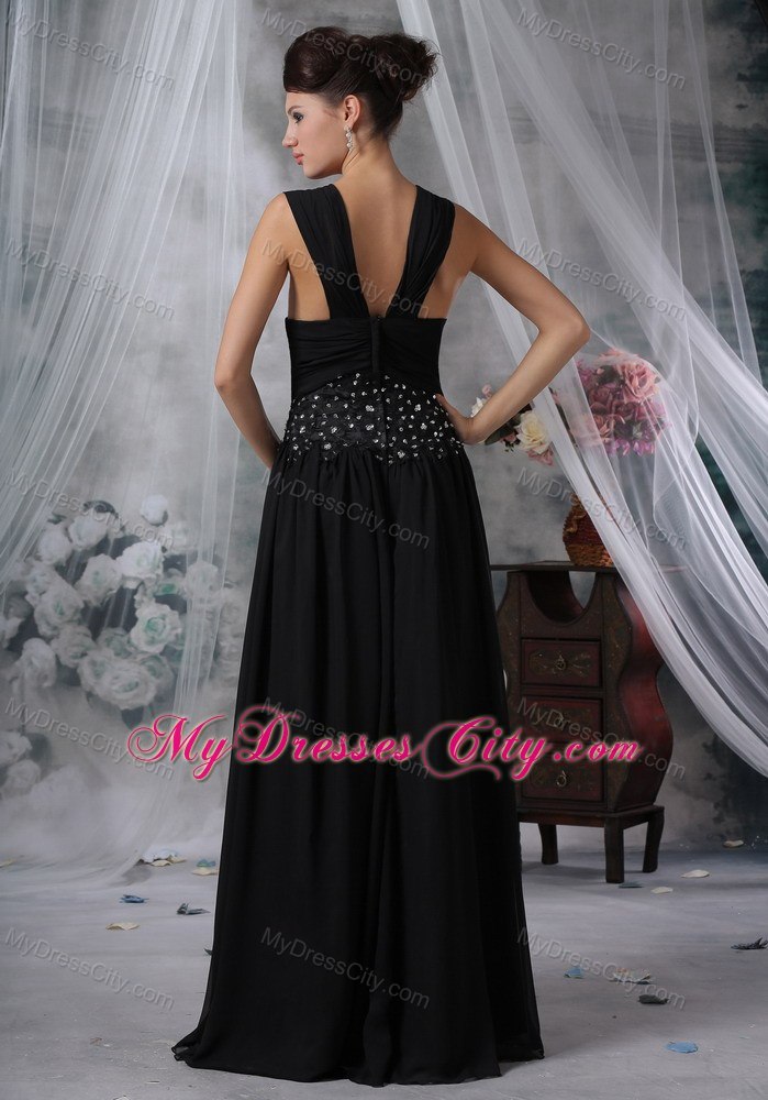 Beaded Chiffon Floor-length Prom Dress with Beading and Zipper Back