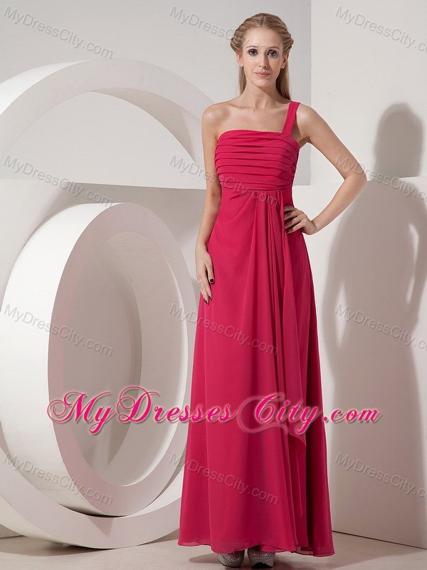 Coral Red One Shoulder Strap Prom Dress Chiffon with Lace Back