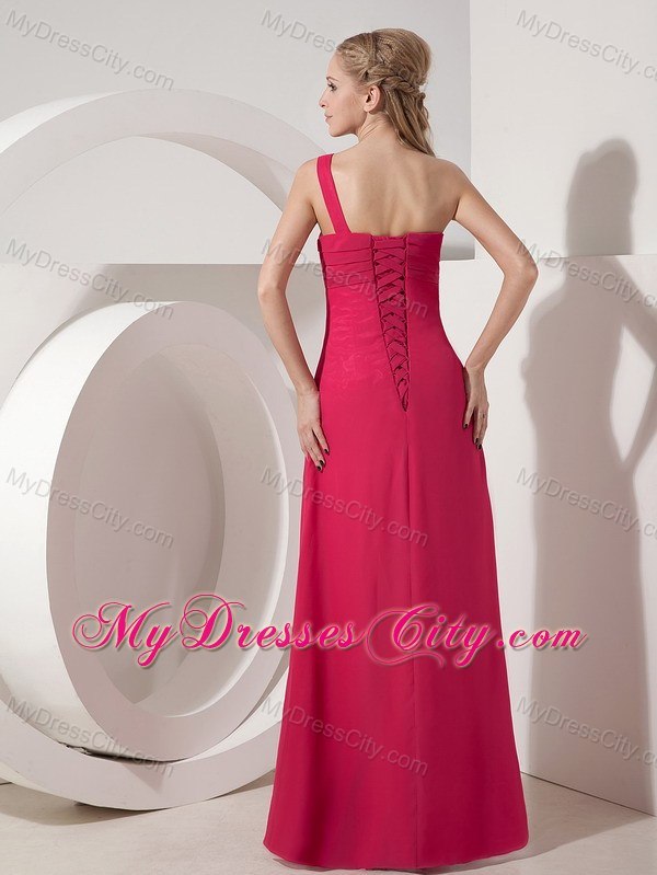 Coral Red One Shoulder Strap Prom Dress Chiffon with Lace Back