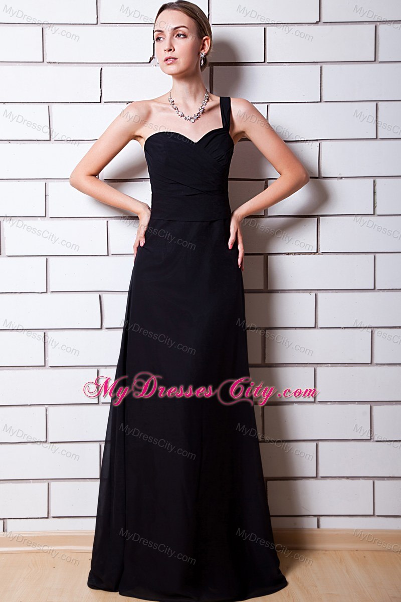 One Shoulder Strap Floor-length Chiffon Prom Dress Black