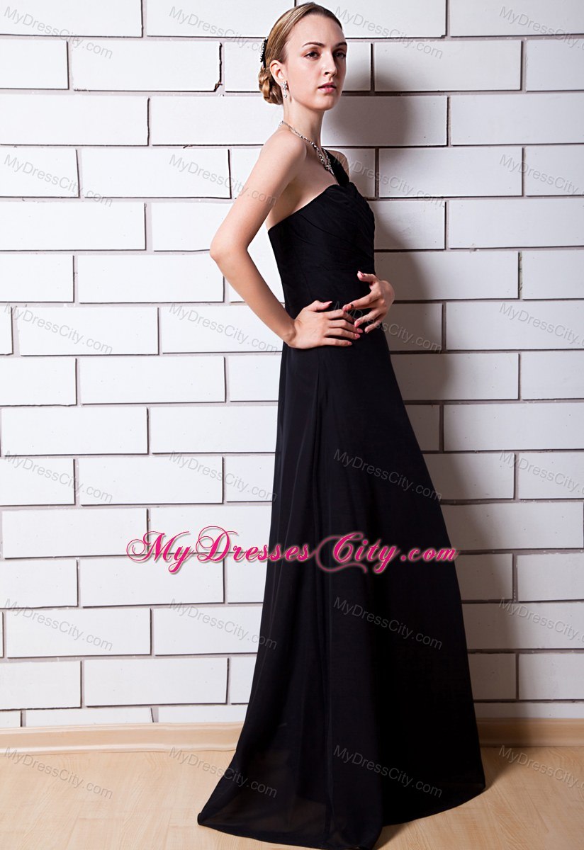 One Shoulder Strap Floor-length Chiffon Prom Dress Black
