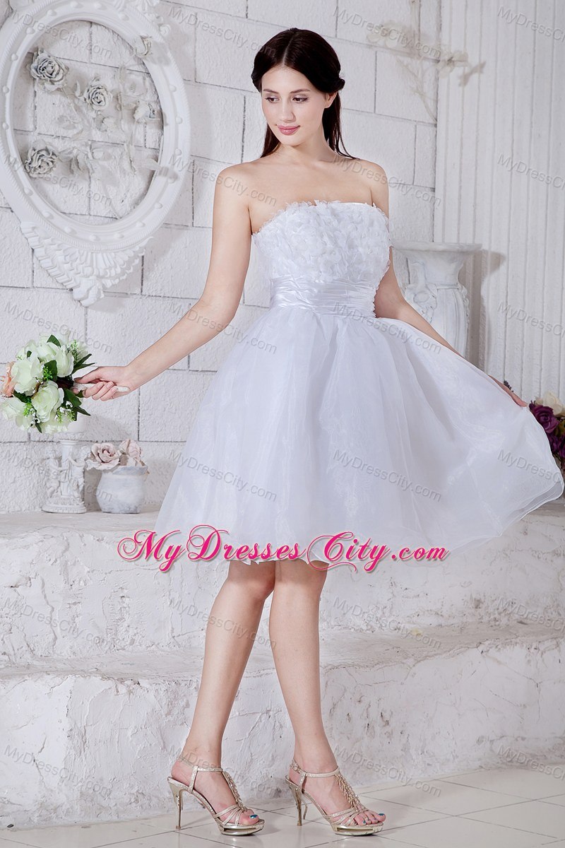 White Strapless Short Prom Dress with Appliques Mini-length
