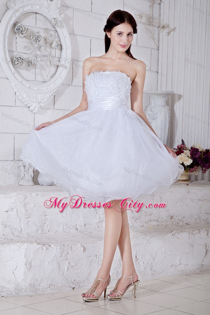 White Strapless Short Prom Dress with Appliques Mini-length