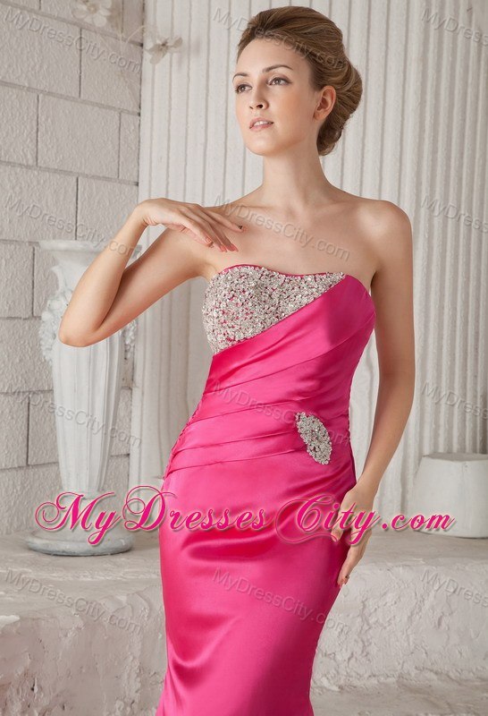 Mermaid Strapless Brush Train Beaded Prom Gown Lace Back