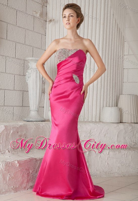 Mermaid Strapless Brush Train Beaded Prom Gown Lace Back