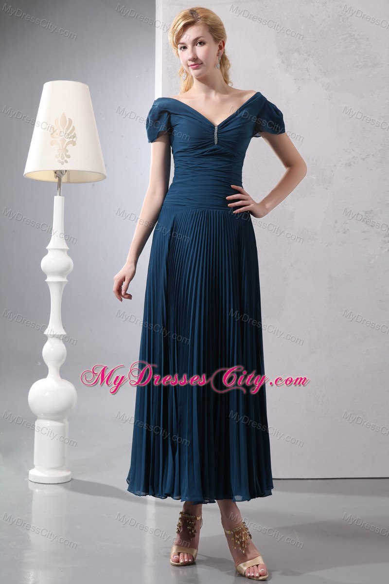 Navy Blue Homecoming Dress with Beading and Zipper Back