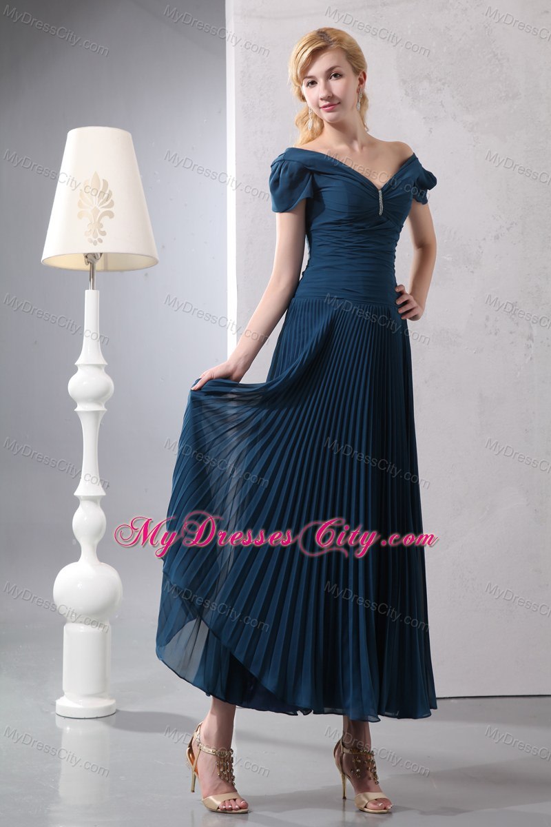 Navy Blue Homecoming Dress with Beading and Zipper Back