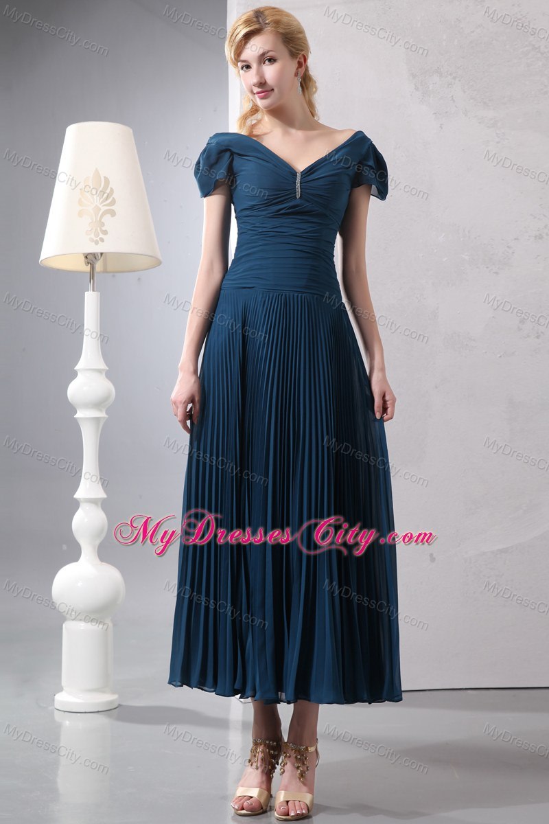 Navy Blue Homecoming Dress with Beading and Zipper Back