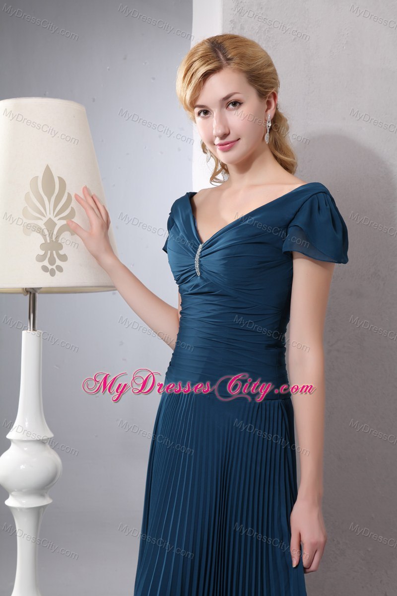 Navy Blue Homecoming Dress with Beading and Zipper Back