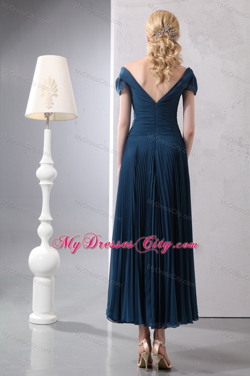 Navy Blue Homecoming Dress with Beading and Zipper Back
