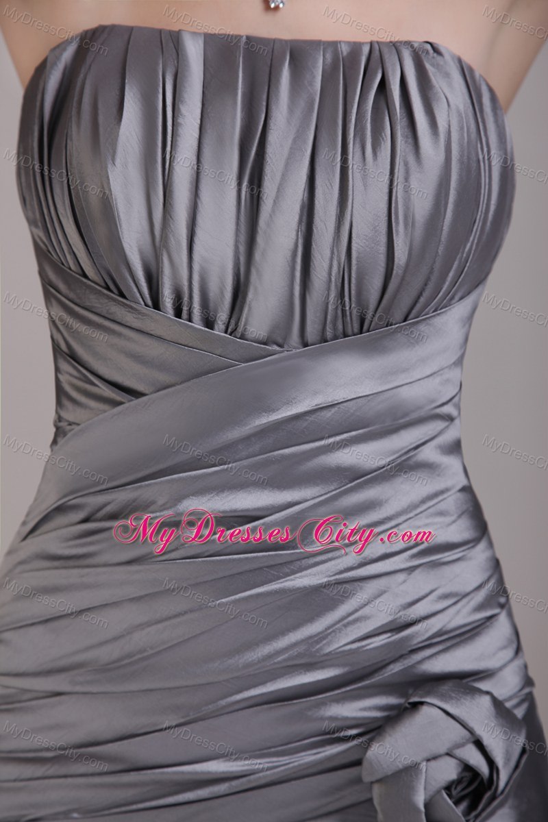 Grey Mini-length Taffeta Ruched Cocktail Dress Strapless
