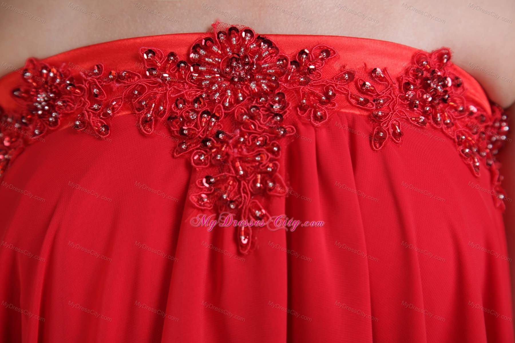 Strapless High-low Beaded Red Prom Dress with Cool Back