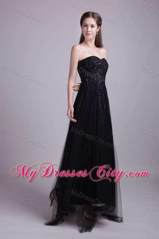 Black Empire Sweetheart Appliques Ankle-length Prom Dresses