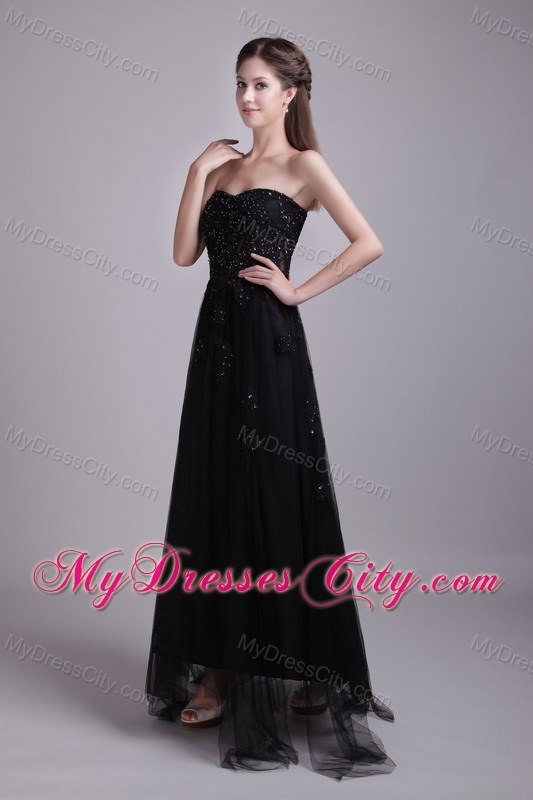 Black Empire Sweetheart Appliques Ankle-length Prom Dresses