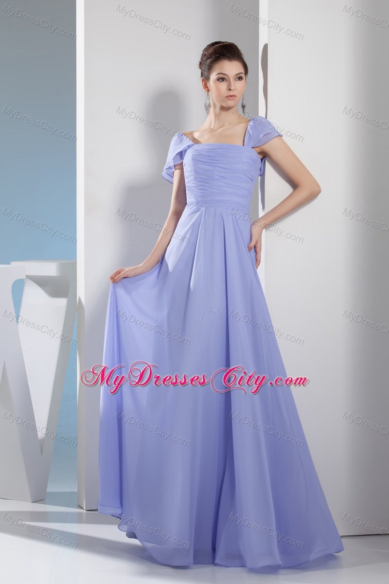 Empire Square Ruching Lilac Prom Dress with Cap Sleeves