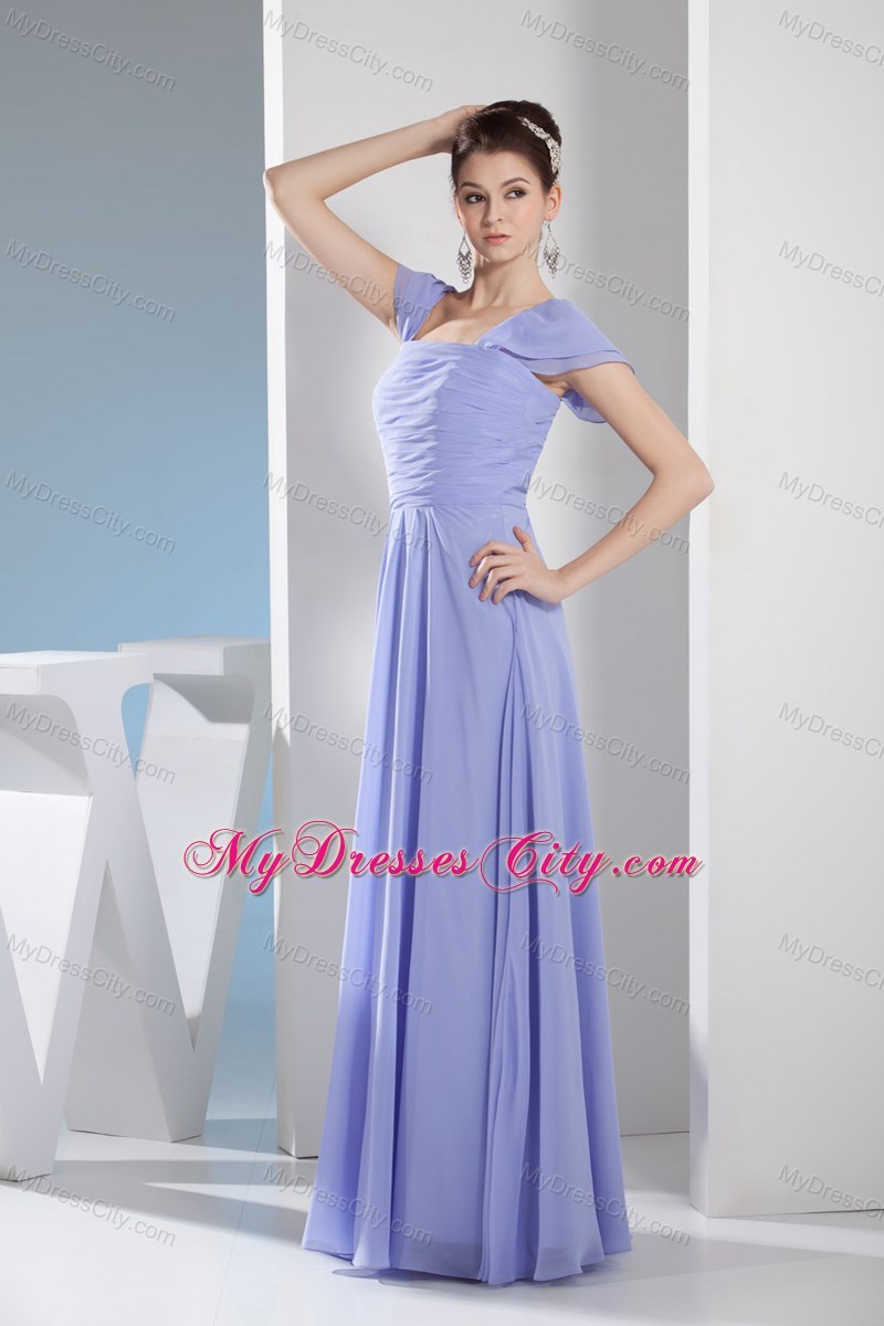 Empire Square Ruching Lilac Prom Dress with Cap Sleeves