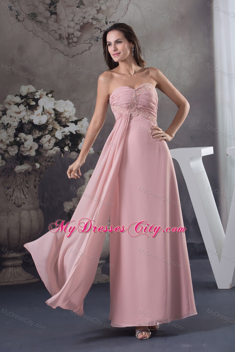 2013 Simple Column Sweetheart Beading Ruching Pink Prom Dress