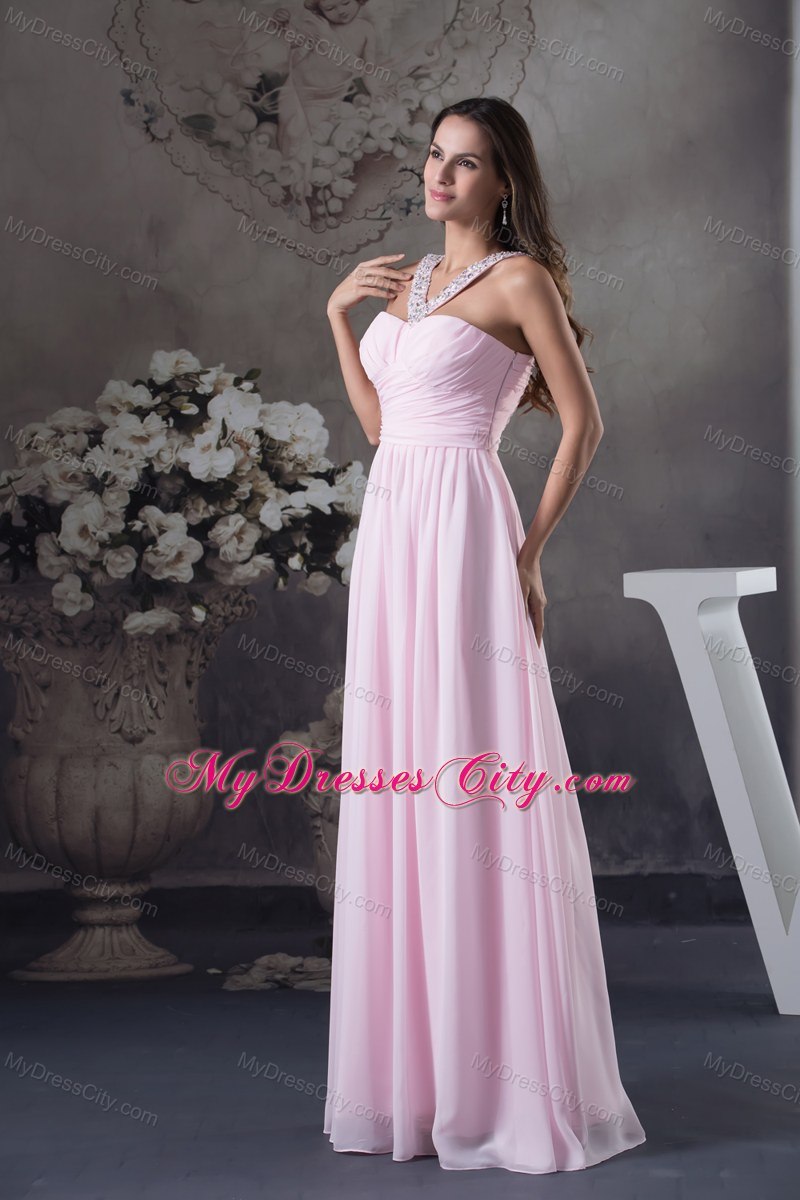 2013 Beaded Decorate Shoulder Pink Column Prom Dress