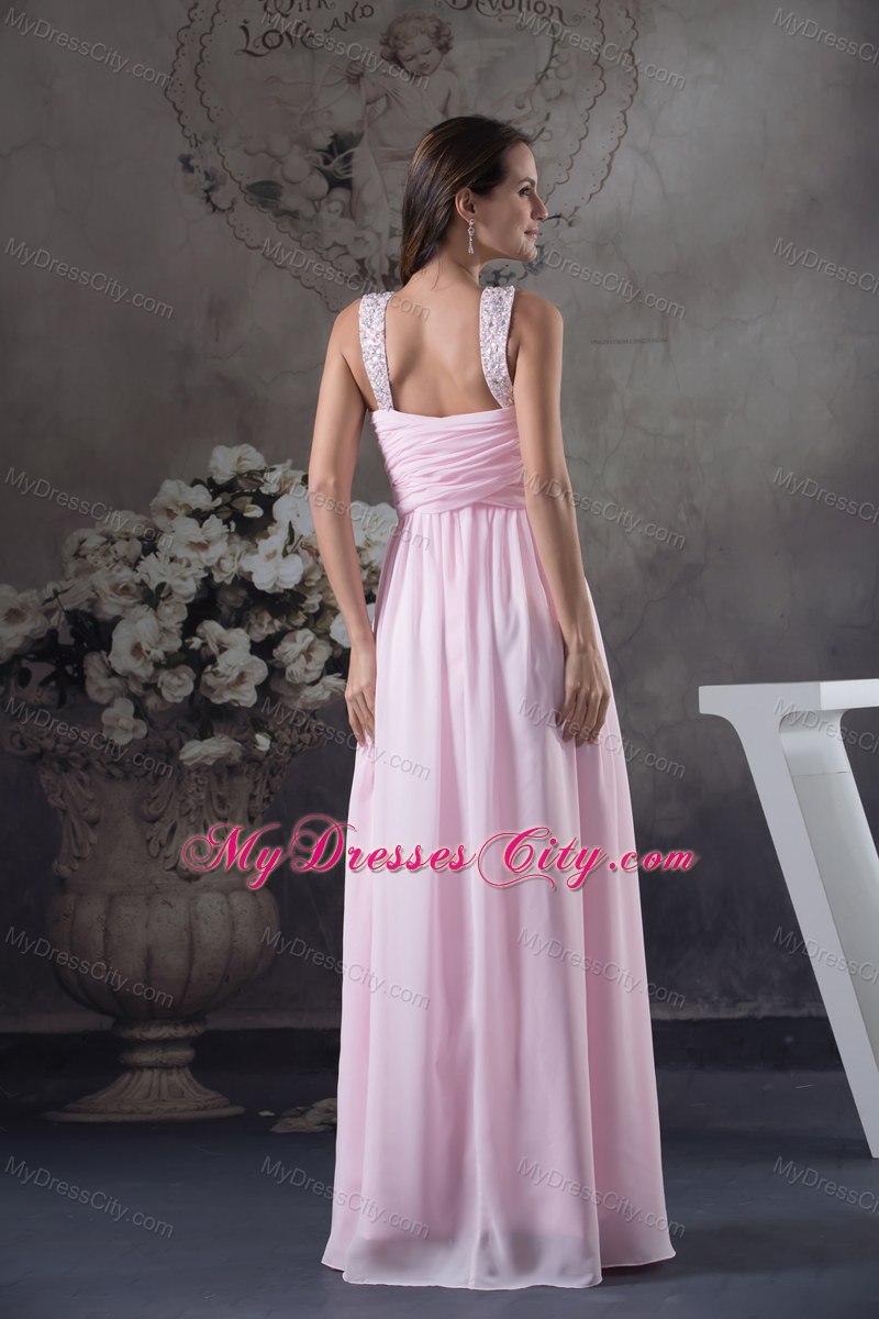 2013 Beaded Decorate Shoulder Pink Column Prom Dress