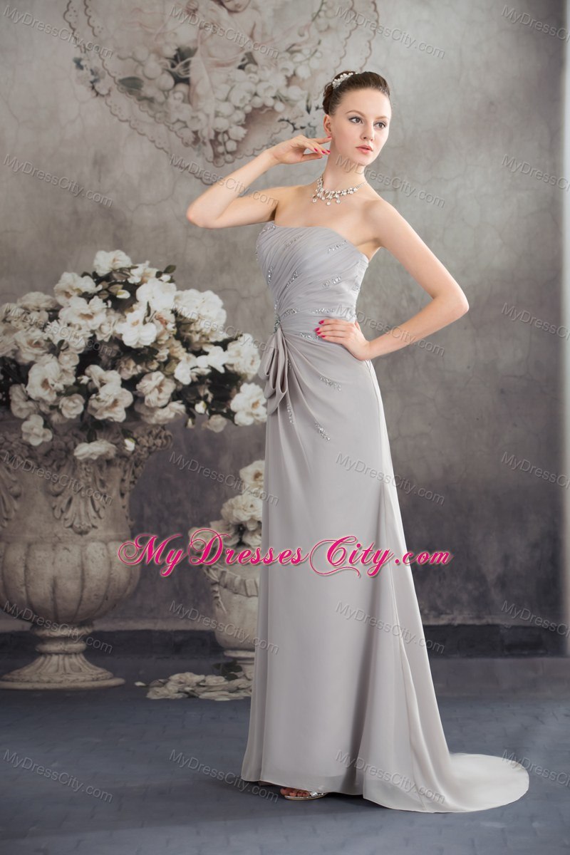2013 Spring Beaded Strapless Empire Grey Brush Prom Dresses