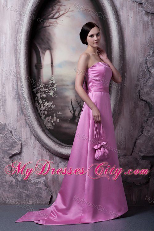 Elegant Rose Pink A-line Princess Strapless Bow Prom Dress